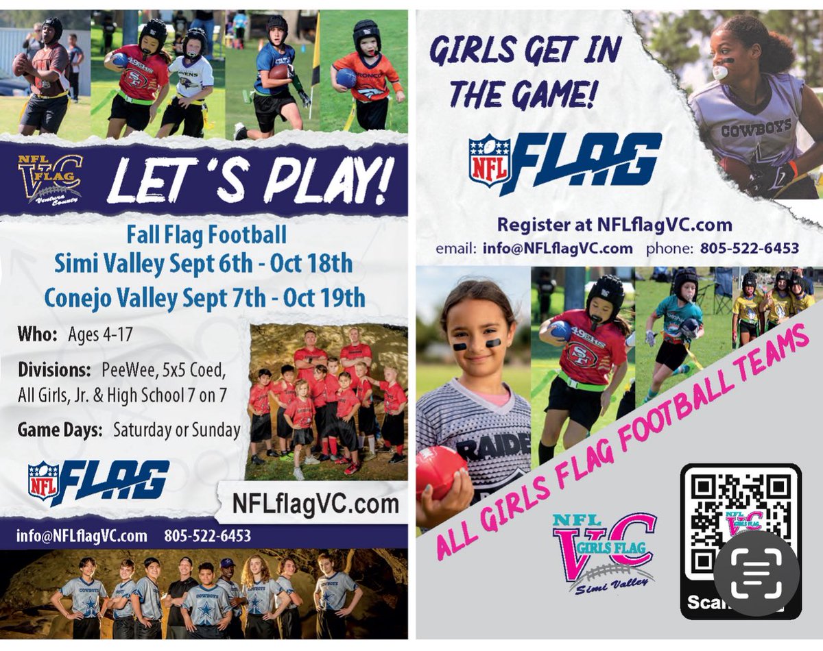 NFLFlagVC's tweet image. 2025 Fall season registration is open. 2 locations to chose from. Nflflagvc.com