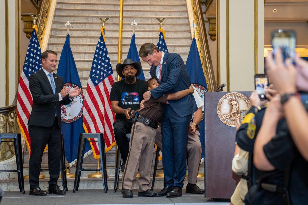 Governor Glenn Youngkin (@governorva) on Twitter photo Today, I was honored to join Attorney General <a href="/JasonMiyaresVA/">Jason Miyares</a> to welcome DJ Daniel, sworn in as an Honorary Officer of four of Virginiaās law enforcement agencies.
At just 13, DJ has refused to be defined by his spinal and brain cancer diagnoses. As a champion for public safety, Today, I was honored to join Attorney General <a href="/JasonMiyaresVA/">Jason Miyares</a> to welcome DJ Daniel, sworn in as an Honorary Officer of four of Virginiaās law enforcement agencies.
At just 13, DJ has refused to be defined by his spinal and brain cancer diagnoses. As a champion for public safety,
