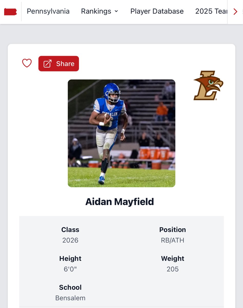 VicCastilloPRZ (@przpavic) on Twitter photo Bensalem's <a href="/AidanMayfield/">Aidan Mayfield</a> announced his commitment to <a href="/LehighFootball/">Lehigh Football</a> last week.
Easily one of the least-talked about 2026s in the state. Kid's tape is phenomenal. <a href="/LU_CoachMac/">Mark McMaster</a> <a href="/CoachWarren1911/">Chavarr Warren</a>
PRZ profile created and graded on: AUGUST 7TH, 2023. Bensalem's <a href="/AidanMayfield/">Aidan Mayfield</a> announced his commitment to <a href="/LehighFootball/">Lehigh Football</a> last week.
Easily one of the least-talked about 2026s in the state. Kid's tape is phenomenal. <a href="/LU_CoachMac/">Mark McMaster</a> <a href="/CoachWarren1911/">Chavarr Warren</a>
PRZ profile created and graded on: AUGUST 7TH, 2023.