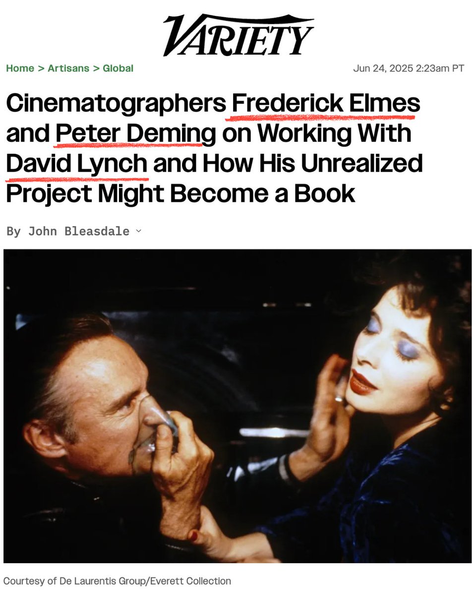 AFIConservatory's tweet image. Frederick Elmes & Peter Deming, #AFIAlumni & the cinematographers behind 5 of David Lynch’s films, talk #TwinPeaks, their collaborations with Lynch & a long-rumored project that might finally come to life. Read more from their sit down with @Variety here: bit.ly/44l63Fz.