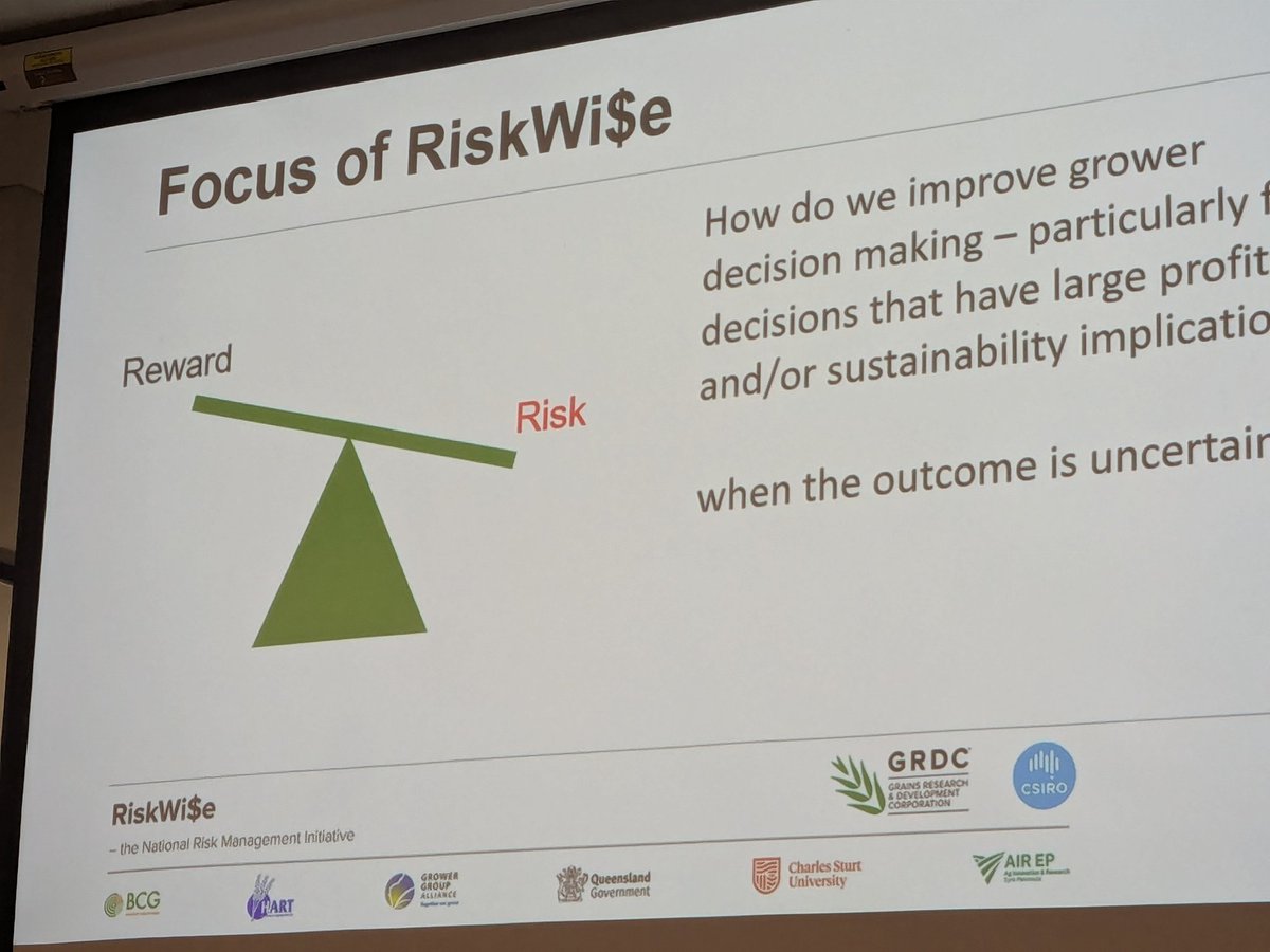 IRECNSW's tweet photo. Andrew McFadyen from @CWFS_Condo presents "Risk Confidence and Peer Knowledge in Decisions around Carbon Farming", exploring the risks and rewards of carbon, as a theme of #RiskWi$e Project. @theGRDC @CSIRO https://t.co/hpXTtAG57i