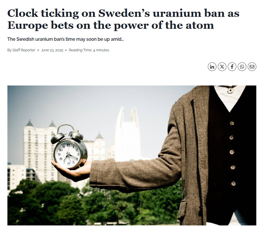 Sweden’s uranium ban could be lifted by 2026 — and Neu Horizons is ready.

With high-grade assets and a strategic alliance with Aura Energy (ASX: AEE), Neu is poised to benefit as Europe reignites its nuclear future.

🗞️: loom.ly/CyQA_s0

#EnergyTransition #Sweden