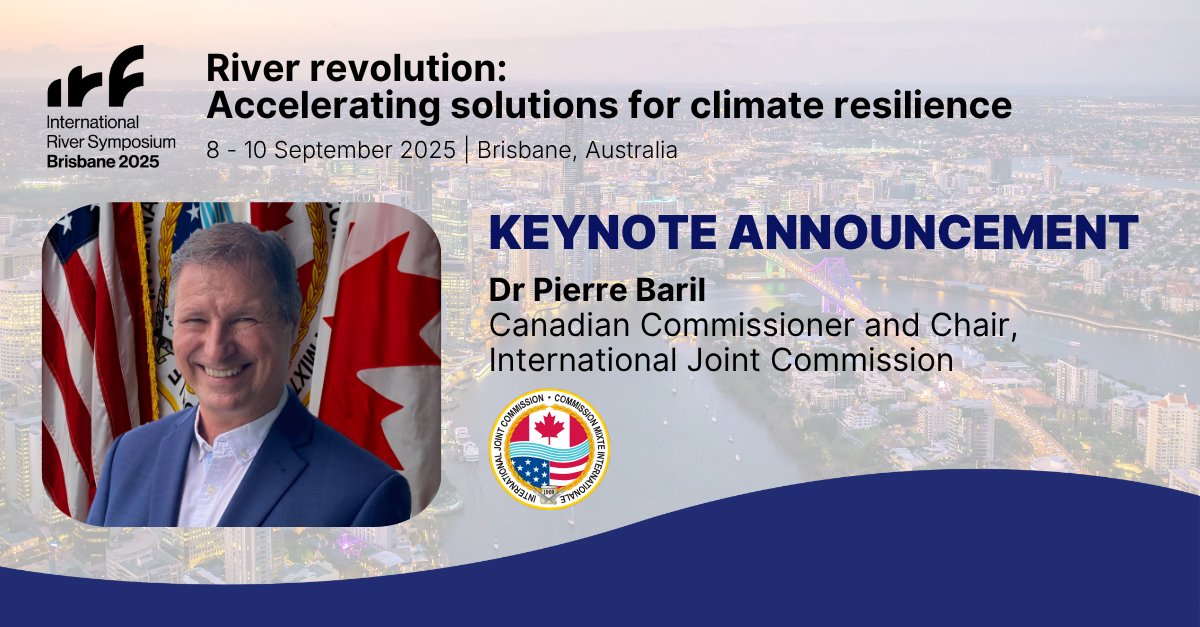ReviveOurRivers's tweet image. 📣ANNOUNCEMENT: Dr Pierre Baril from @IJCsharedwaters joins #IRS2025 as a keynote speaker! Join us to explore transboundary cooperation, shared responsibility, & governing water across borders in the face of climate change.
Register before early bird ends bit.ly/449ktJZ