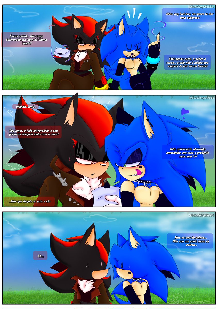 unexpected gift? Happy (belated) birthday, Sonic and Shadow ( Sara Au ) #Sonadow #Shadonic #ComicArt #SaraSenpaio666