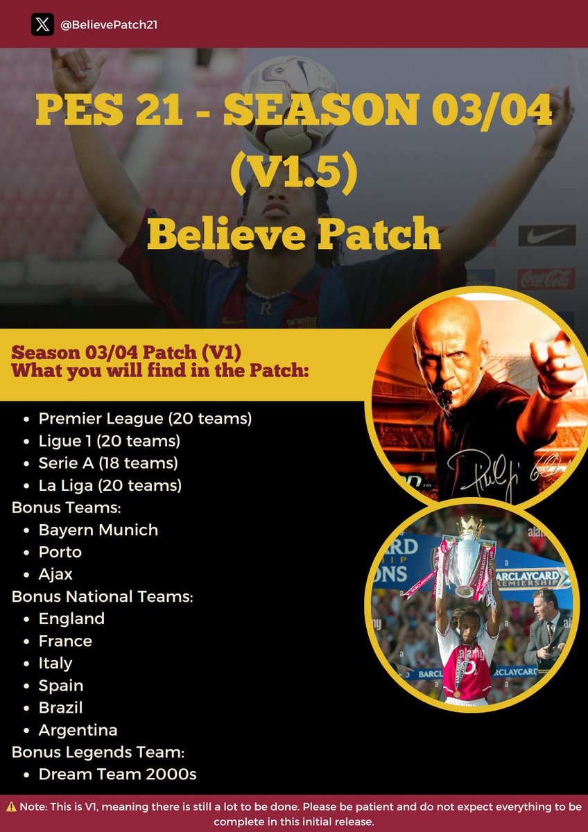 🚨 It’s here! Season 03-04 Patch V1.5 – now with La Liga faces!

Also, the big news: we’ve launched a supporters group on Telegram. If you're interested in purchasing and helping the patch grow, this is the place for you: t.me/BelievePatch03…

Let’s go! 🕹️