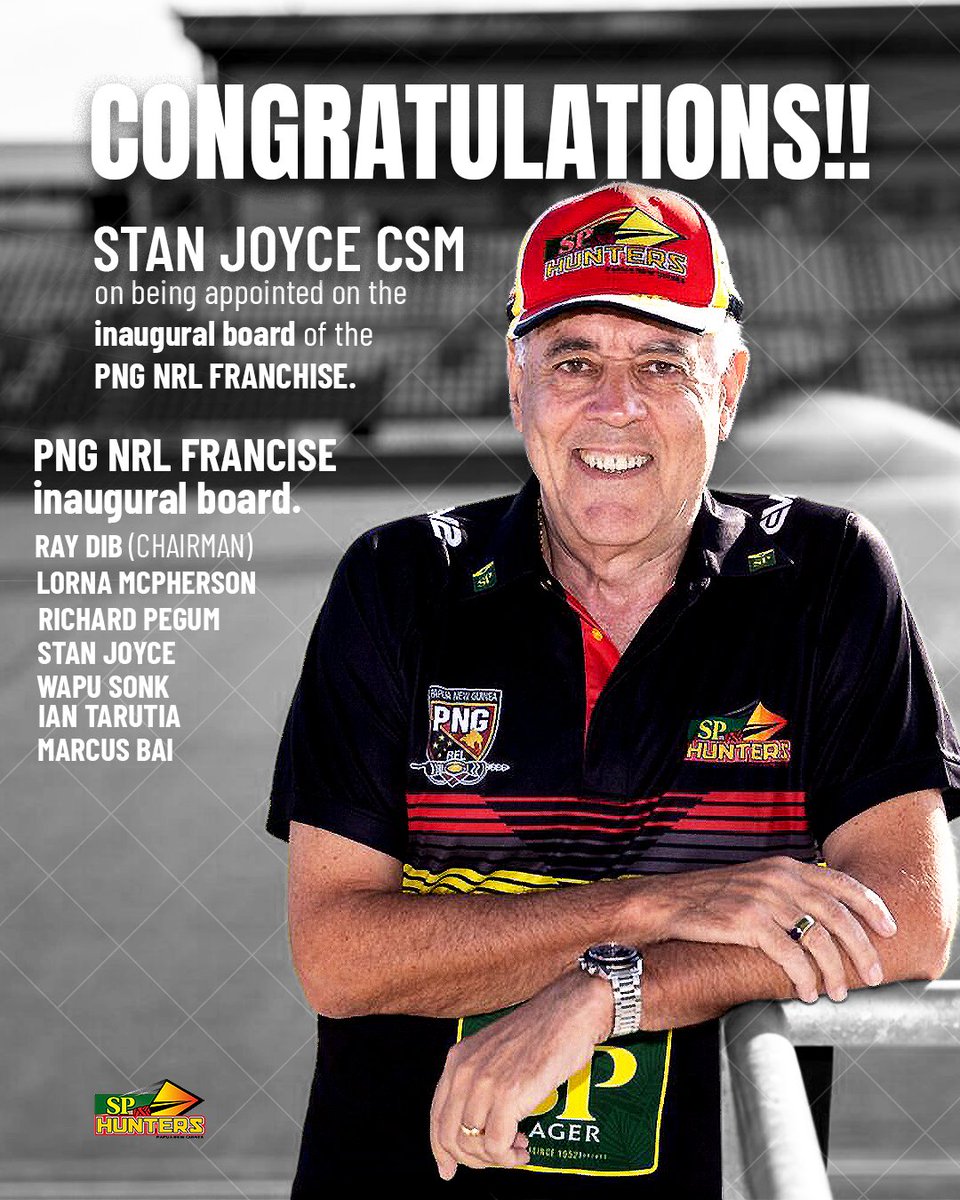 CONGRATULATIONS to our very own Chairman Stand Joyce for being appointed on the inaugural board of the PNG NRL FRANCHISE.
🫡🏹🥳🇵🇬