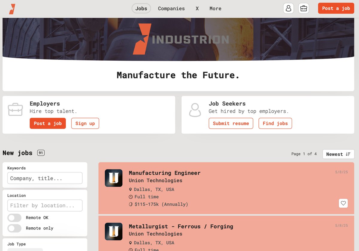 Over 1,600 people have viewed a job on Industrion so far. 

Since launch last week, we have gotten 100+ qualified applicants yearning for the factories. 

The best time to get in the factories was yesterday.

Apply or post a factory role today: jobs.industrion.co 

Also,