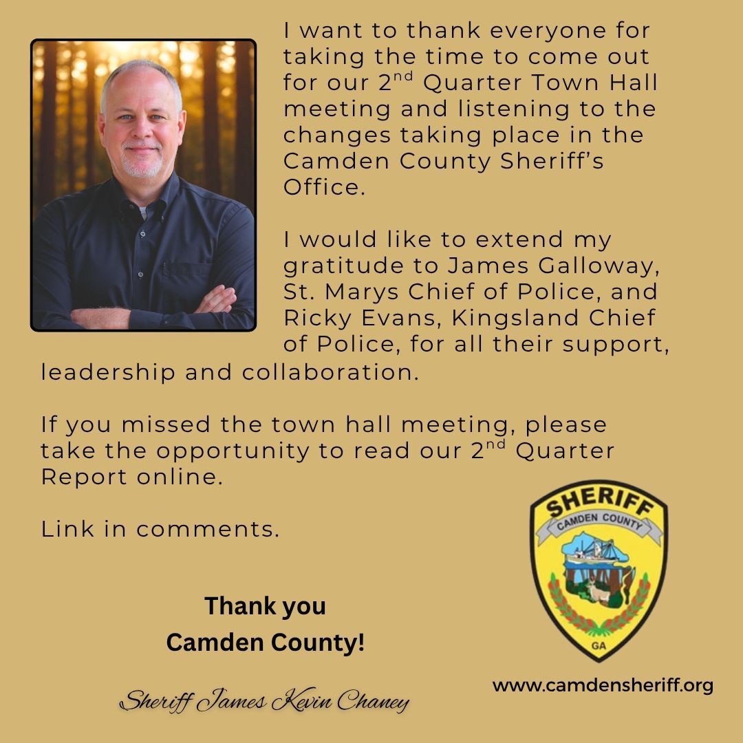 CamdenCoSheriff's tweet photo. Sheriff Chaney, 2nd Quarter Town Hall meeting:
https://t.co/GdsJl64cOx https://t.co/Qz05IyGIMo