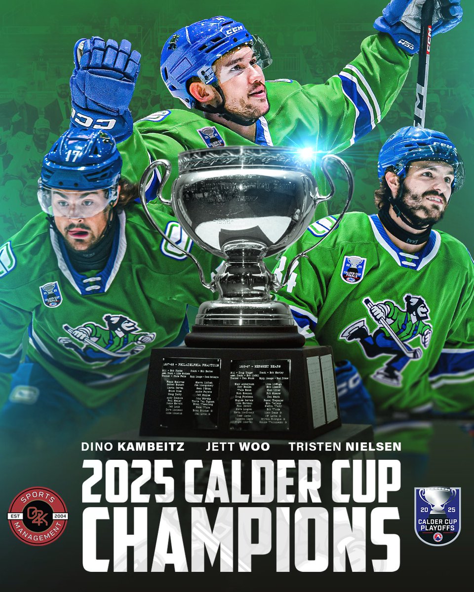 O2K Sports Management (@o2ksports) on Twitter photo Congratulations to O2K clients Dino Kambeitz, Jett Woo, and Tristen Nielsen on winning the 2025 Calder Cup with the <a href="/abbycanucks/">Abbotsford Canucks</a>!
#canucks #caldercup Congratulations to O2K clients Dino Kambeitz, Jett Woo, and Tristen Nielsen on winning the 2025 Calder Cup with the <a href="/abbycanucks/">Abbotsford Canucks</a>!
#canucks #caldercup