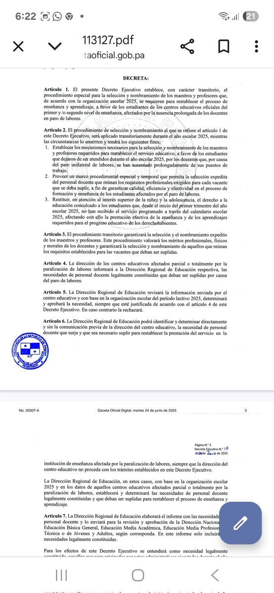 📣 Mediante un decreto ejecutivo, se establece un procedimiento especial y expedito para contratar educadores que reemplazarán a los docentes en huelga, con el fin de garantizar el derecho a la educación de los estudiantes.
#NacionalesKW