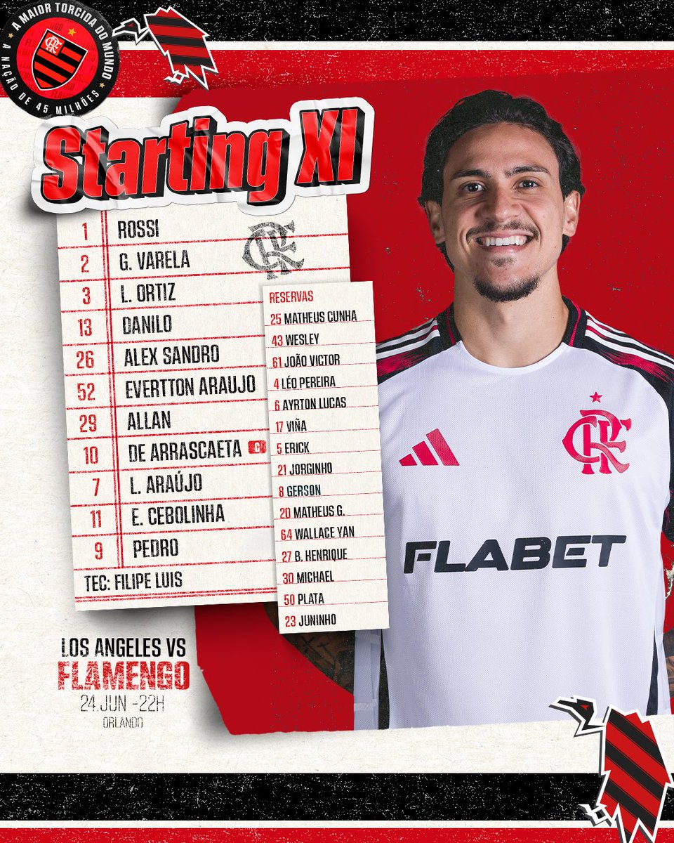 meuflamengoo's tweet photo. 🔴⚫️ MENGÃO ESCALADO PARA !!!!

VAMOS PARA CIMA DELES MENGÃO ❤️🖤

#Flamengo #StartingXl #TakeItToTheWorld #FIFACWC #FLAxLAFC #MundialDeClubes2025 https://t.co/irRznrv3No