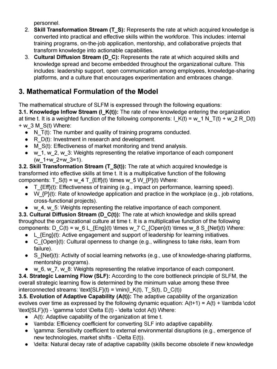 shead_khan's tweet photo. 🚀 Thrilled to announce the discovery of two groundbreaking mathematical models:
 * Shead's Strategic Learning Flow Model (SLFM): Quantifying organizational adaptive capability in dynamic environments! 📈 It identifies critical "bottlenecks" in knowledge flow, skill transformation & cultural diffusion.
 * Shead's Mother&Baby Effect: Explaining strategic growth of emerging entities through symbiotic alliances! 🤝 It mathematically proves how established "Mothers" nurture "Babies" for global success.
These data-validated models offer new frameworks for leadership, strategy, and M&A, transforming how organizations grow and adapt. Excited for the future of #OrgSci #Strategy #Innovation!
Learn more in my research papers.
– MD. Mohiminul Islam Shead
#SheadModels #StrategicManagement #AdaptiveCapability #M&A #OrganizationalDevelopment #DataDriven #NewDiscovery #Research
The End.