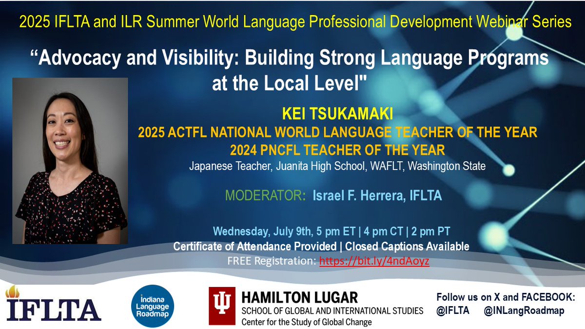 DON'T MISS THEM! FREE PD 2025 SUMMER WL WEBINARS WITH <a href="/IFLTA/">IFLTA</a> &amp; <a href="/INLangRoadmap/">Indiana Language Roadmap</a>! Wed July 9th, 5 pm ET. <a href="/israelfernandoh/">Israel F. Herrera | 2018 AATSP Teacher of the Year</a> <a href="/Guanlaoshihao/">Guan Chunmei</a>  <a href="/AttiaYouseif/">Attia Youseif</a> <a href="/CltaIn/">CLTA-IN</a> <a href="/AATSPglobal/">AATSP</a> <a href="/AATGOnline/">AATG</a> <a href="/AATFrench/">AATF</a> <a href="/wafltwa/">WAFLT-WA</a> @AATJ14WWe <a href="/EarlyLang/">NNELL</a> <a href="/actfl/">ACTFL</a> #langchat #actfl Spread the word! WE ARE IN!