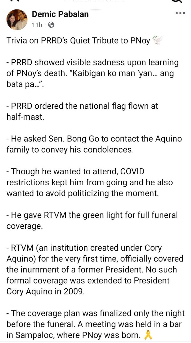 Initially I thought Demic Pabalan, a former PCO and RTVM exec during the Duterte era was writing a satire piece about the quiet tribute of Digong to Pnoy. 🫢
Nice try getting the graces of the "yellows" 😊