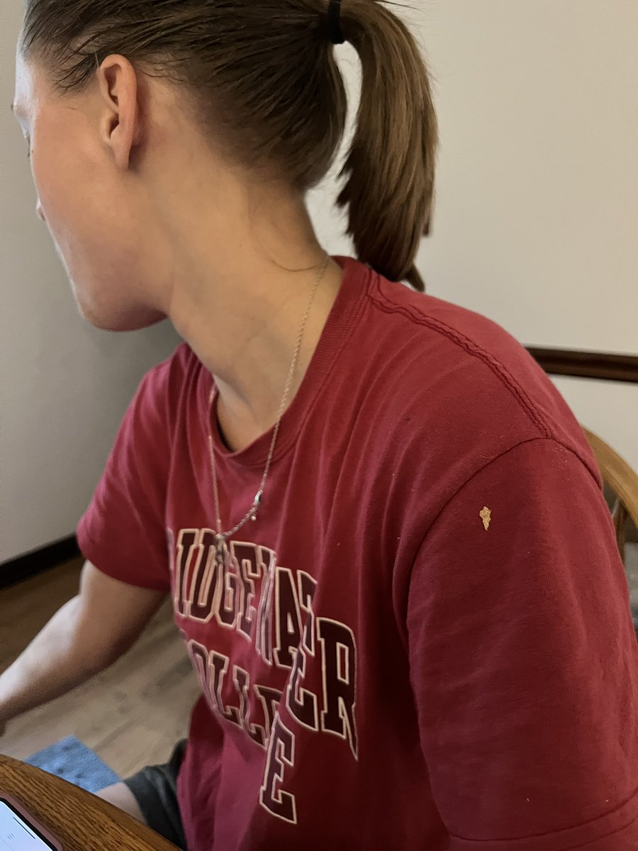 My wife has a literal chip on her shoulder… #Gritty