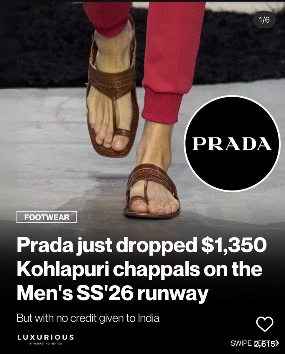 smitabarooah's tweet photo. The West sells us haldi doodh as turmeric latte.
Pranayam as cardiac coherence breathing. Dhyaan as mindfulness. Kolhapuri chappals as Prada designer wear.

Many scoff at our own things till the White Man appropriates &amp; approves it.Hope our new generation has more self confidence https://t.co/CvwIf6MJcx