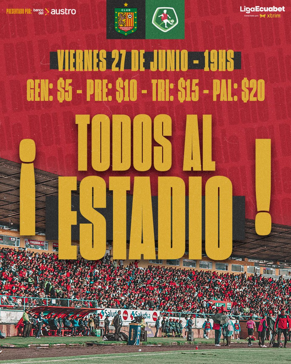 DCuencaOficial's tweet photo. 🔥 ¡NOS VEMOS EN CASA! 🔴⚫

El equipo está listo, la ilusión está intacta 💪🏻🏟️

🆚 Mushuc Runa
🗓️ Viernes 27 de junio 
🕒 19 HS

💻 Entradas en línea 👉🏻 https://t.co/nChjvBr4Cb

🎟️ Entradas físicas desde el miércoles en las oficinas del club 

🙌🏻¡Todos al estadio!🙌🏻 https://t.co/YAX3VRdnpF