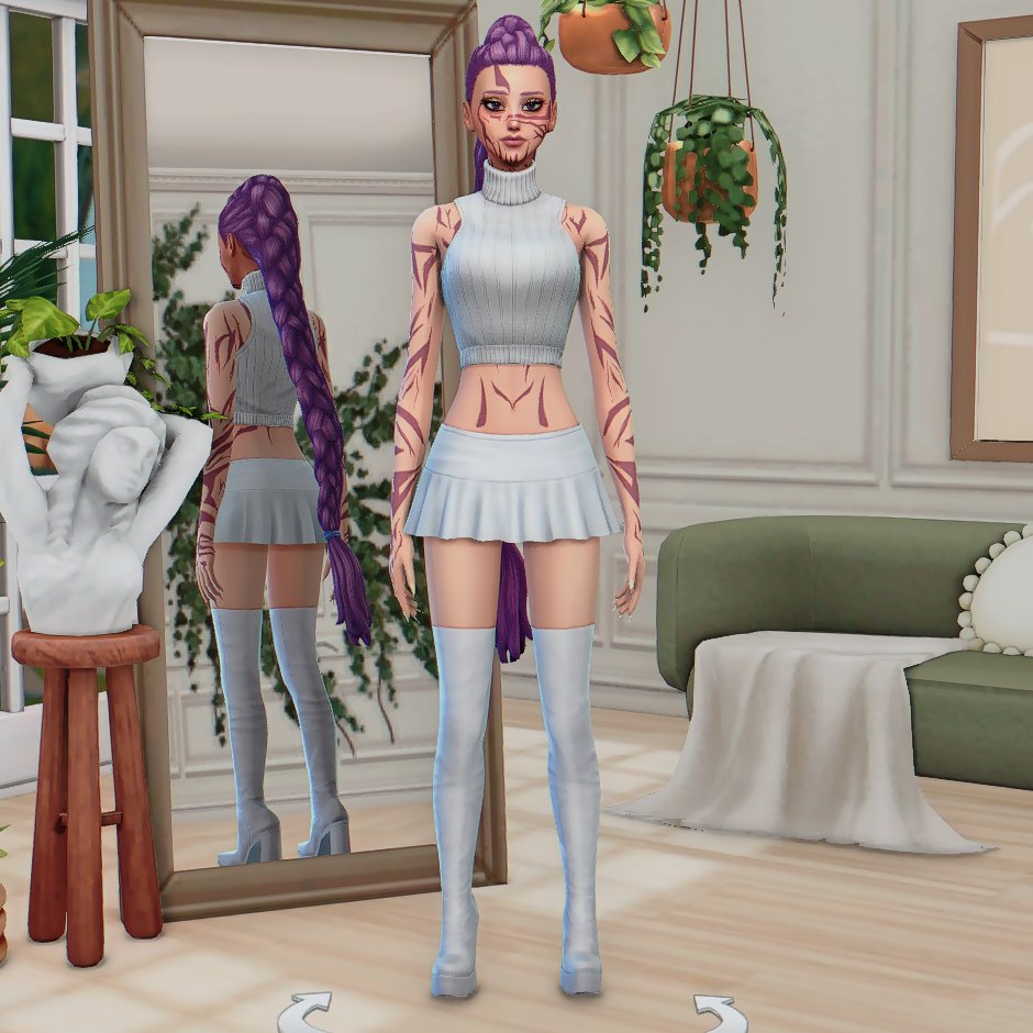 SlasherXCX's tweet photo. Tried to make Rumi Kpop Demon Hunters in sims and something aint right #choppedho https://t.co/04EKbVgomi
