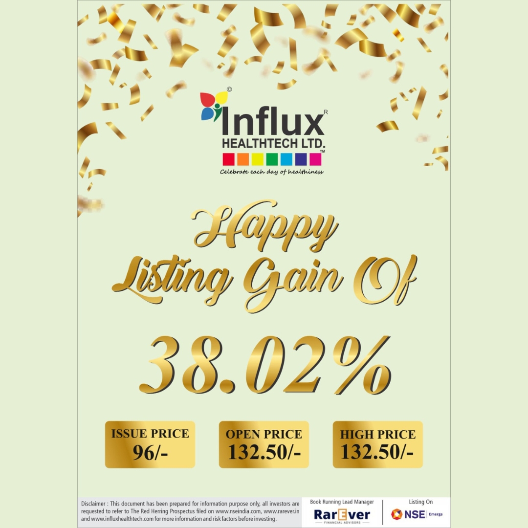 yourgrowthcap's tweet photo. 🎉 Influx Healthtech Ltd listed with a solid 38.02% gain on NSE Emerge!
💸 Issue Price: ₹96
📈 Open &amp; High: ₹132.50

Thank you for the trust – this is just the beginning!
#InfluxHealthtech #SMEIPO #NSEEmerge #ListingGain #InvestorConfidence #YourGrowthCapitalADvisors https://t.co/OrwZFT4JK7