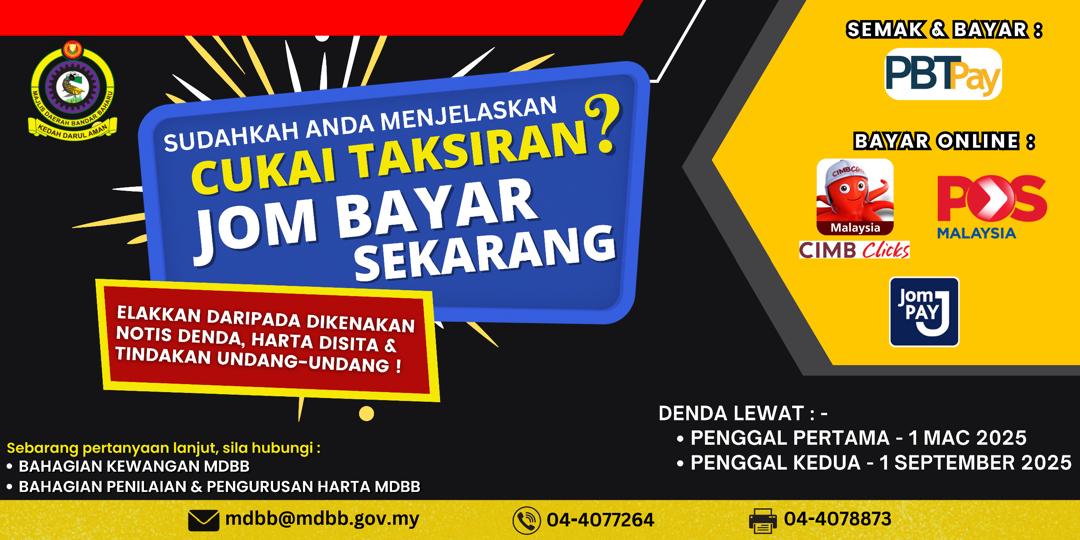 PEMBAYARAN CUKAI TAKSIRAN LEBIH MUDAH DI PORTAL PBTPAY 📱💻

Hanya daftar, semak dan bayar untuk mengakses maklumat pembayaran berkaitan bil cukai taksiran anda di mana-mana sahaja hanya di hujung jari.