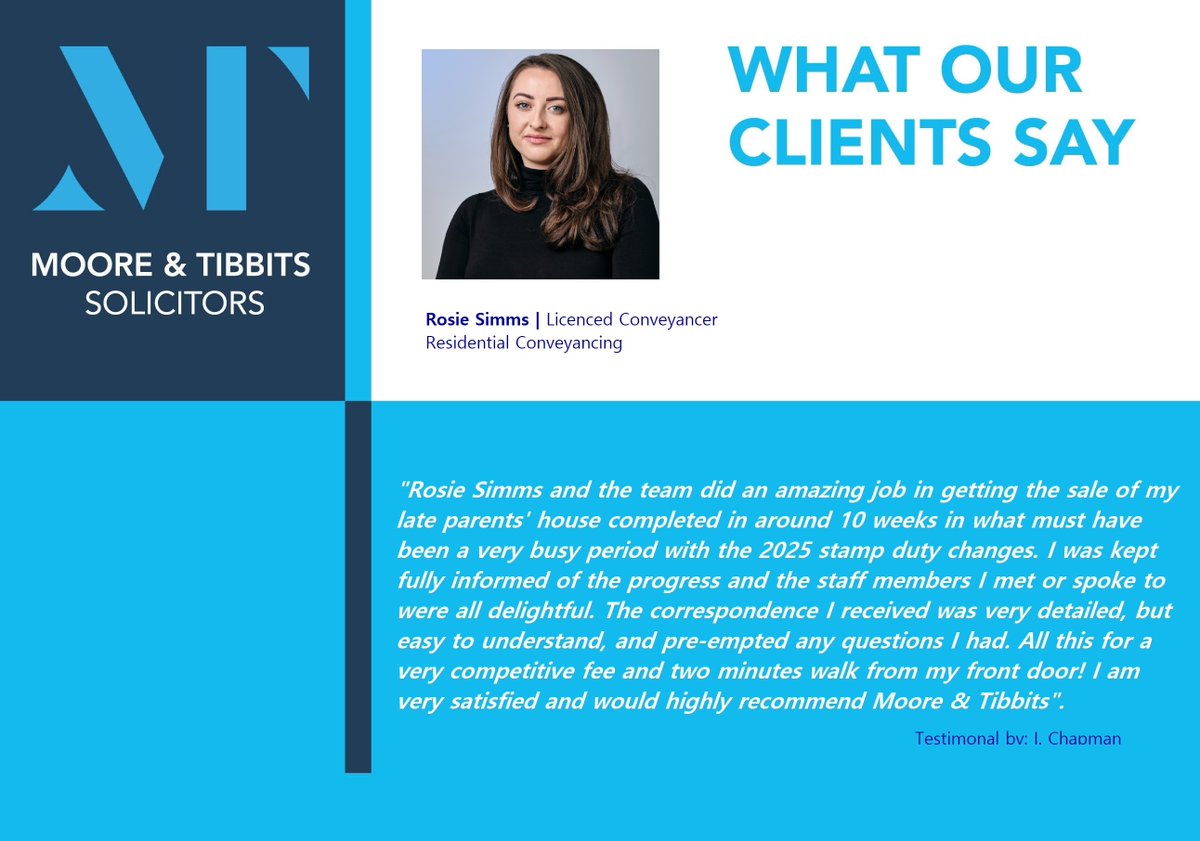 Rosie and the rest of our 'delightful' Residential Conveyancing Team doing another 'amazing' job on a house sale. Well done team! Find out more about Rosie and her role within the team here: bit.ly/3ZKvrDp 

#clientreviews #testimonial #review