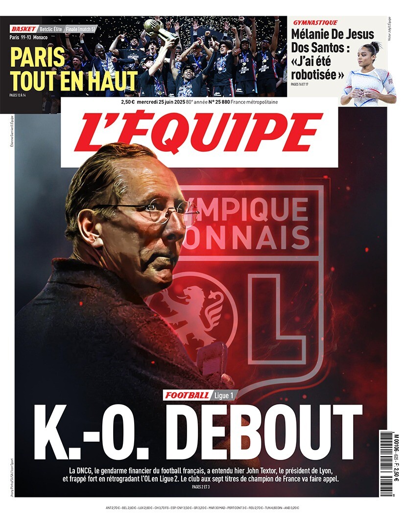 lequipe's tweet image. La une du journal L’Équipe du mercredi 25 juin