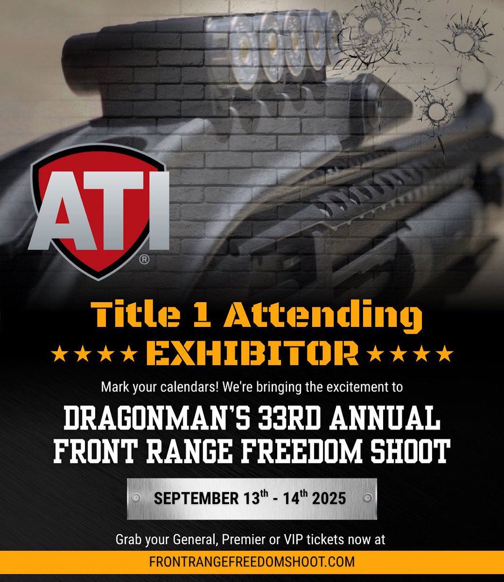 We’re excited to host @atioutdoors at Dragonman’s Front Range Freedom Shoot Sept 13th-14th, 2025 — Learn how you can customize your favorite platforms such as a Shockwave or 10/22 with a new folding stock! 

🎟️ Get your general, premier and VIP tickets at frontrangefreedomshoot.com.