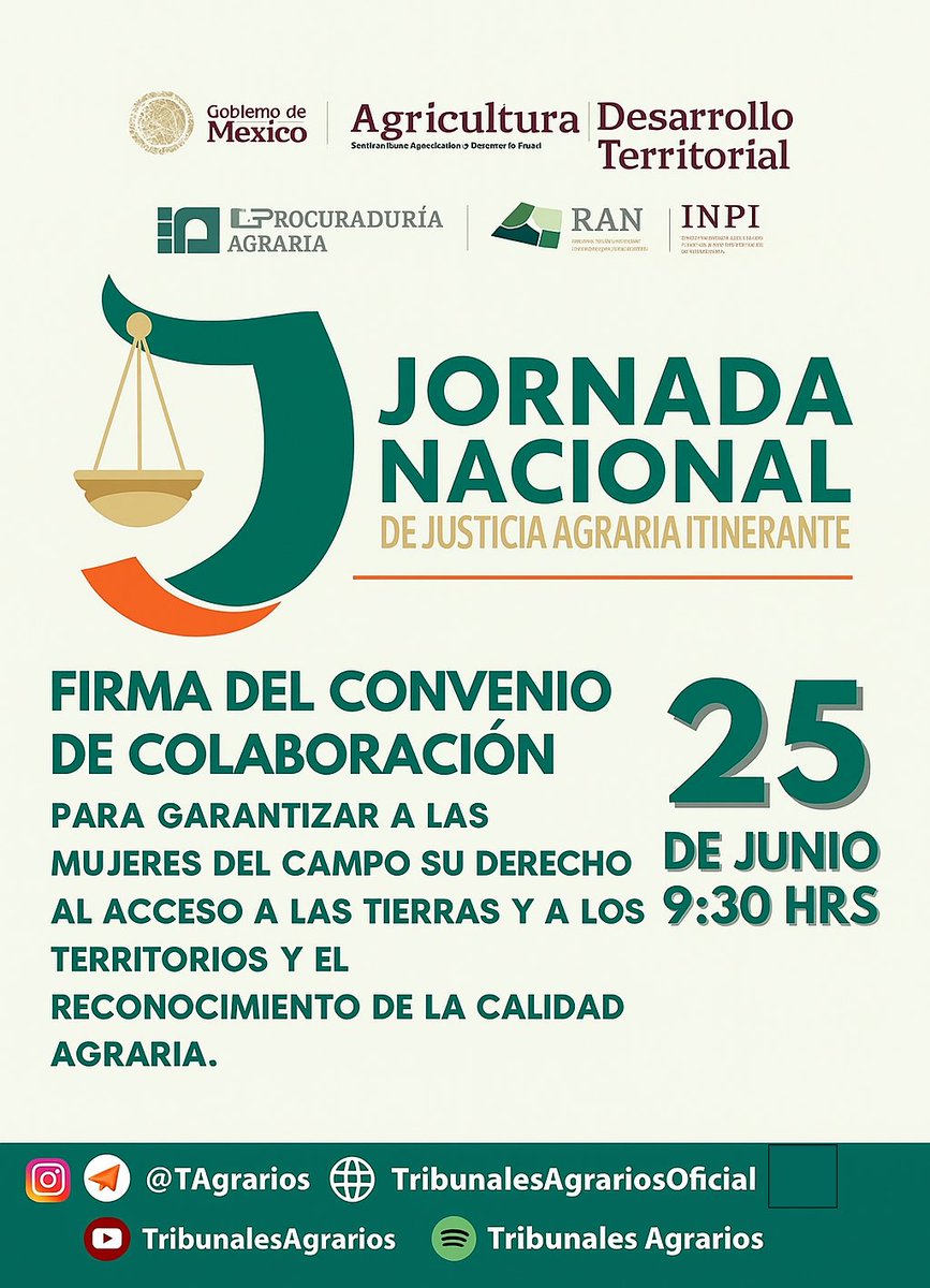 Te invitamos el día de mañana a partir de las 9:30 am en el marco de la Jornada Nacional de Justicia Itinerante a ver la Firma del Convenio de Colaboración para garantizar a las mujeres del campo su derecho al acceso a las tierras y a los territorios y el reconocimiento de la