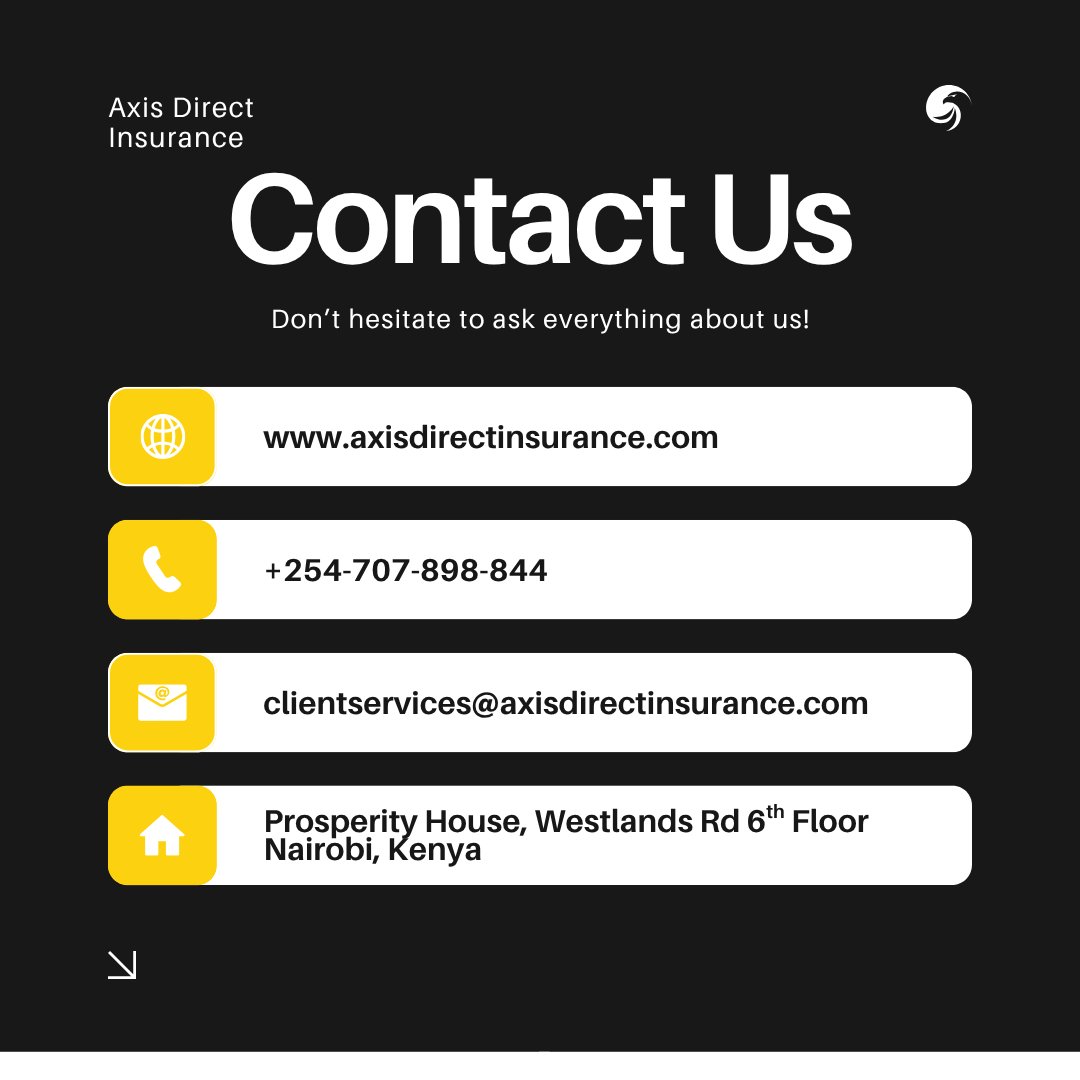AxisDirectKe's tweet image. Here's how to contact us for ALL of your insurance needs! 

#contactus #insuranceke #insurancekenya #generalinsurance #lifeinsurance