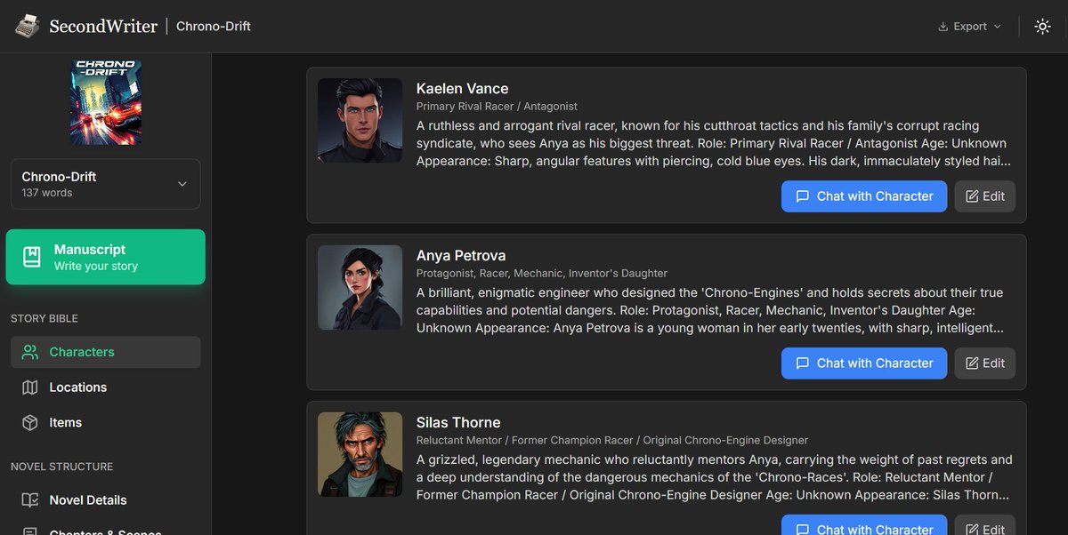 tristanbob's tweet photo. #SecondWriter is getting so good at generating novel skeletons (characters, locations, items, etc) that I have decided to remove the pre-generated sample novels that each new user received when they onboarded into the app.
Now they get to feel the magic immediately!
(@boltdotnew hackathon project)