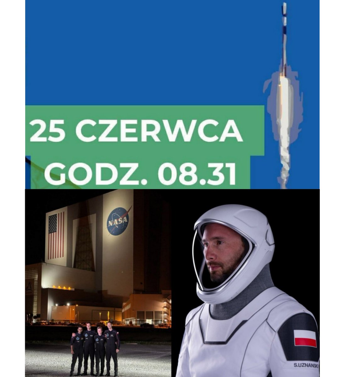 WSTAJESZ i WIESZ, że trwa odliczanie do startu Sławosza Uznańskiego- Wiśniewskiego w kosmos 🪐.
Misja Axiom-4  poleci do Międzynarodowej Stacji Kosmicznej  🛰
Wszyscy trzymajmy kciuki za szczęśliwy lot
 w stronę gwiazd i szczęśliwy powrót 
🍀🤞✌️🤞‼️

 GO AXIOM4🚀  
 GO SŁAWOSZ👨‍🚀