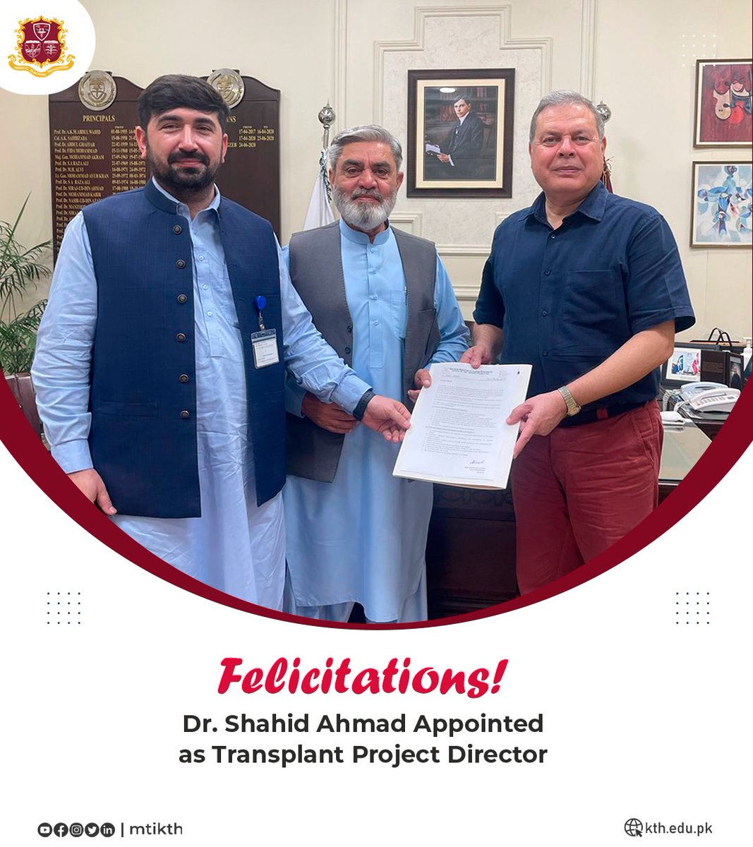 𝐀 𝐍𝐞𝐰 𝐂𝐡𝐚𝐩𝐭𝐞𝐫 𝐢𝐧 𝐇𝐞𝐚𝐥𝐢𝐧𝐠!

KTH proudly welcomes Dr. Shahid Ahmad as Transplant Project Director, marking a significant step forward in delivering advanced, compassionate care &amp; strengthening our commitment to excellence in renal healthcare &amp; surgical services.