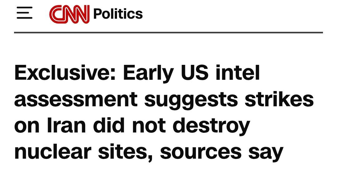 Abuja_Today's tweet photo. Preliminary US intelligence assessment suggests Iran strikes did not destroy nuclear facilities - CNN

Trump and Netanyahu say the opposite… https://t.co/jel7eXxorP