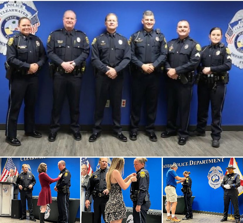 brucearector's tweet image. Great seeing our officers being pinned with a new badge by a loved one at the @myclearwaterPD Promotion Ceremony today. Congratulations to Maj. Michael Hasty, Lt. Nikole Kasparek, Sgt. Matthew Richmond, Sgt. Joseph May and Sgt. Ashley Hinkebein on their promotions. #BacktheBlue