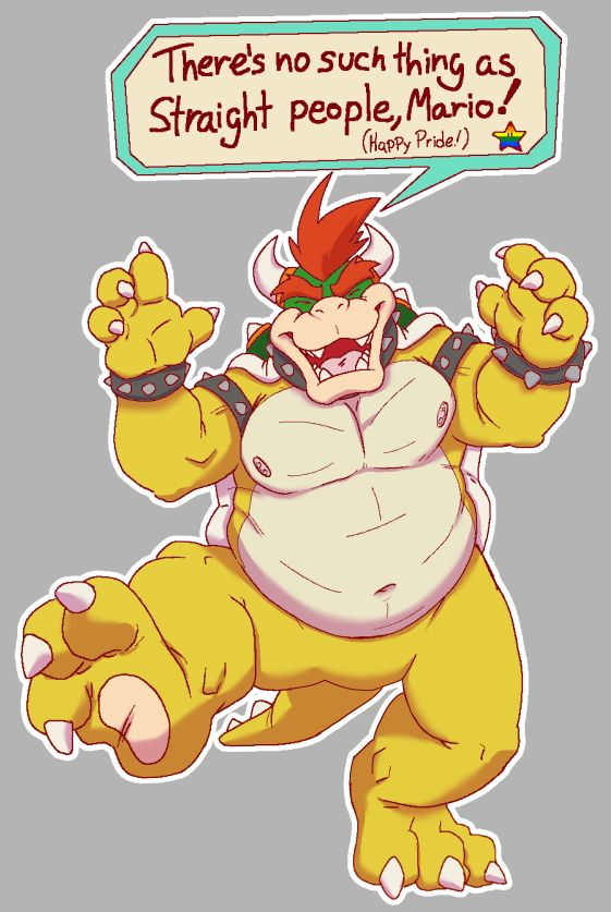 VanScraps's tweet image. Here's a SFW edit of that one Bowser wishing you a happy pride month :3
