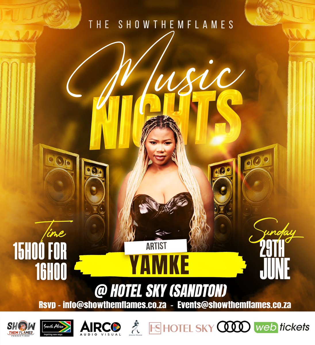 🔥🇿🇦📣☎️☀️ Showthemflames Africa songstress <a href="/YamkeOfficial/">Yamke official</a> joins the biggest lineup of Alisters for the #Showthemflamesmusicnights at the Hotel Sky on the 29th of June 2025.

#MusicNights Made possible by #Showthemflames #BrandSouthAfrica #AircoAudioVisual at <a href="/HotelSkySA/">Hotel Sky</a>