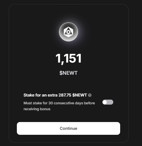 $NEWT 终于可以领了。十个号共10000多个。算是吃上肉了。