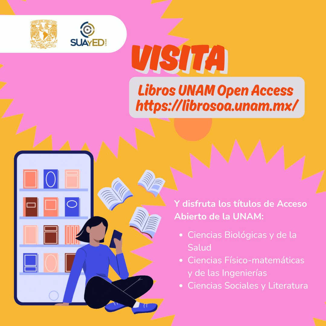 🙋🏻 ¿Ya conoces Libros UNAM Open Access?

📚 Encuentra títulos de acceso abierto sobre ciencias biológicas y de la salud; ciencias físico-matemáticas y de las ingenierías; ciencias sociales y literatura y más.
🤓 Aqui te dejamos el catálogo: librosoa.unam.mx 

#SUAyED
#UNAM