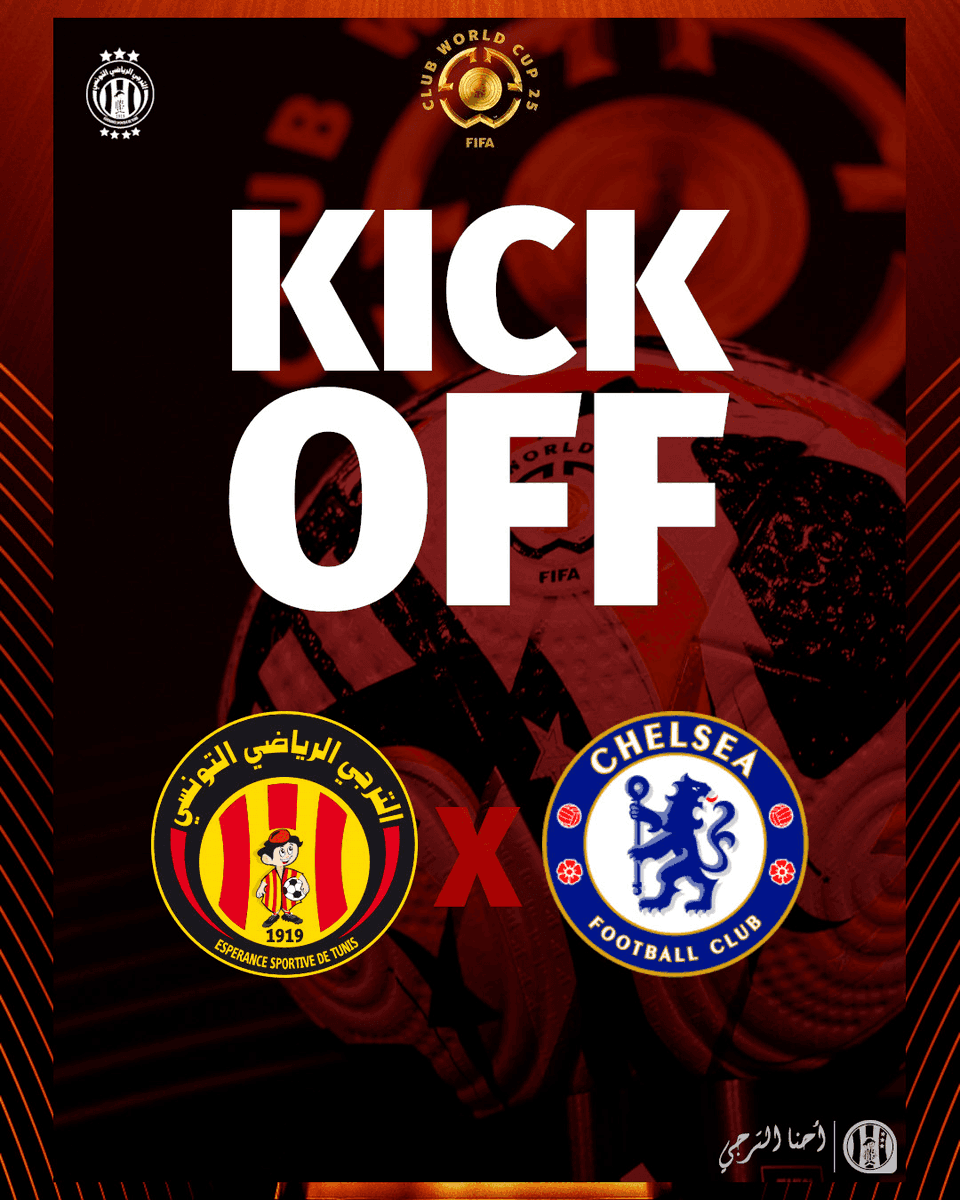 ESTuniscom's tweet photo. ⏱ 01' | #FIFACWC Group D #ESTCFC | 🇹🇳@ESTuniscom 0⃣-0⃣ @ChelseaFC🏴 : The match kicks off / بداية المباراة / Coup d'envoi du match https://t.co/9xJvvcX5Nv