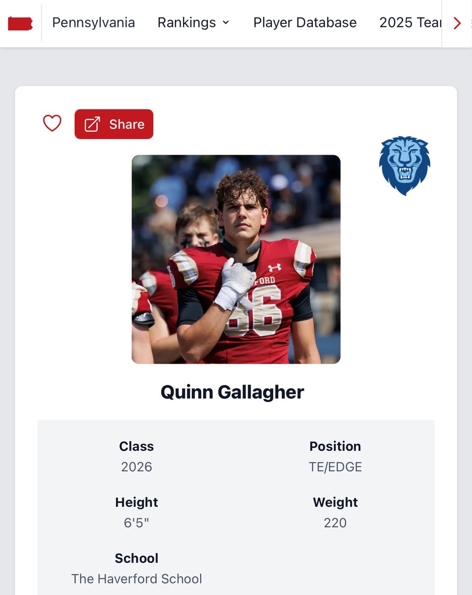 VicCastilloPRZ (@przpavic) on Twitter photo The Haverford School's <a href="/FQuinnGall/">Quinn Gallagher</a> announced his commitment to <a href="/CULionsFB/">Columbia Football</a> back in late May.
Been a fan of this young man for years now, great get by Columbia. <a href="/Coach_Poppe/">Jonathan Poppe</a> <a href="/Coach_Batti/">Chris Batti</a> <a href="/ssmith_11/">Sascha</a> <a href="/CoachAJG/">AJ Gallagher</a> <a href="/Coach_Kukesh/">Andrew Kukesh</a>
PRZ profile created and graded on: AUGUST 7TH, 2023 The Haverford School's <a href="/FQuinnGall/">Quinn Gallagher</a> announced his commitment to <a href="/CULionsFB/">Columbia Football</a> back in late May.
Been a fan of this young man for years now, great get by Columbia. <a href="/Coach_Poppe/">Jonathan Poppe</a> <a href="/Coach_Batti/">Chris Batti</a> <a href="/ssmith_11/">Sascha</a> <a href="/CoachAJG/">AJ Gallagher</a> <a href="/Coach_Kukesh/">Andrew Kukesh</a>
PRZ profile created and graded on: AUGUST 7TH, 2023
