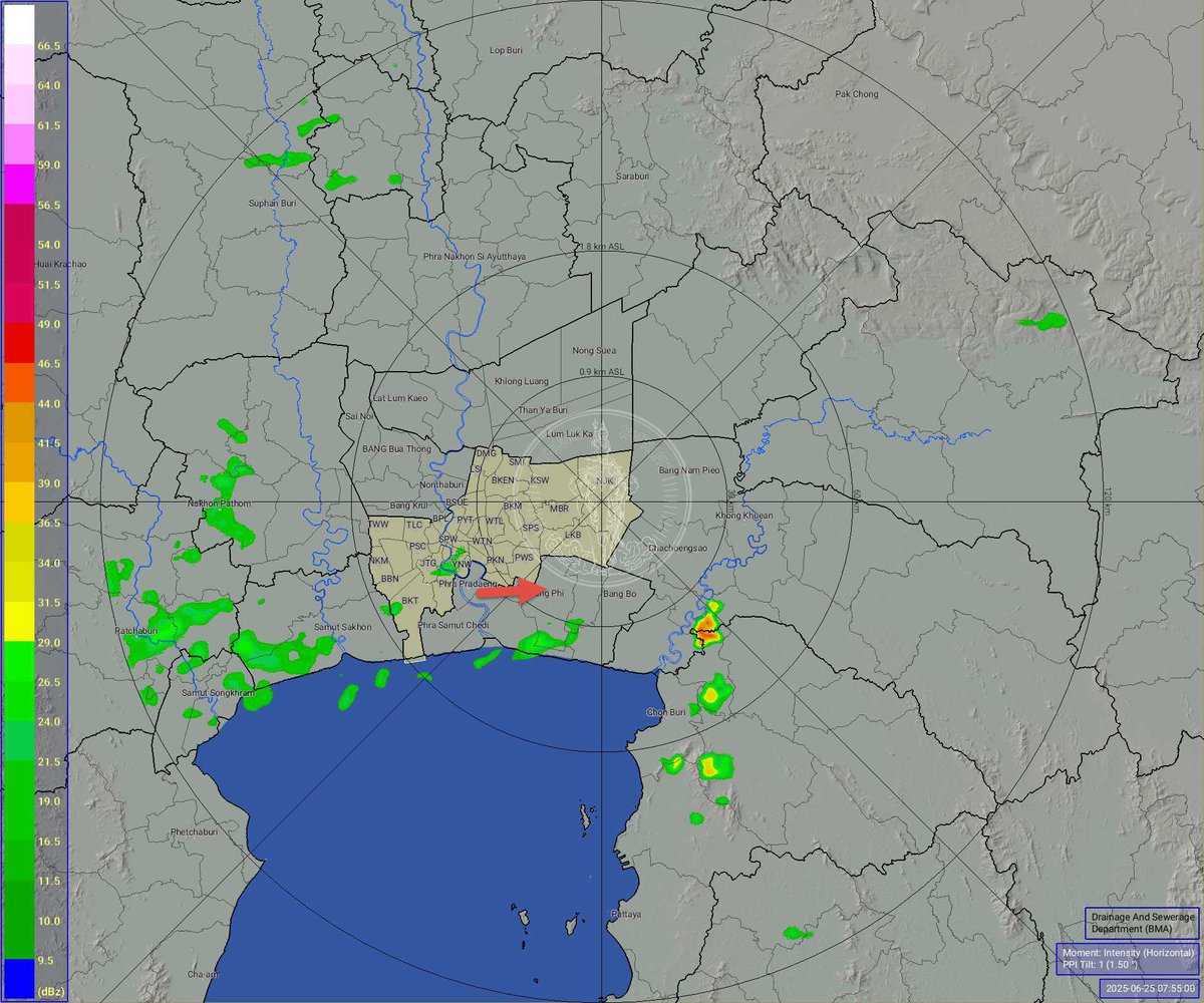 วันที่ 25 มิถุนายน 2568 เวลา 08.00 น. / กทม. ฝนเล็กน้อยกระจายเขตบางรัก สาทร บางคอแหลม ราษฎร์บูรณะ จอมทอง บางขุนเทียน  เคลื่อนทิศตะวันออก