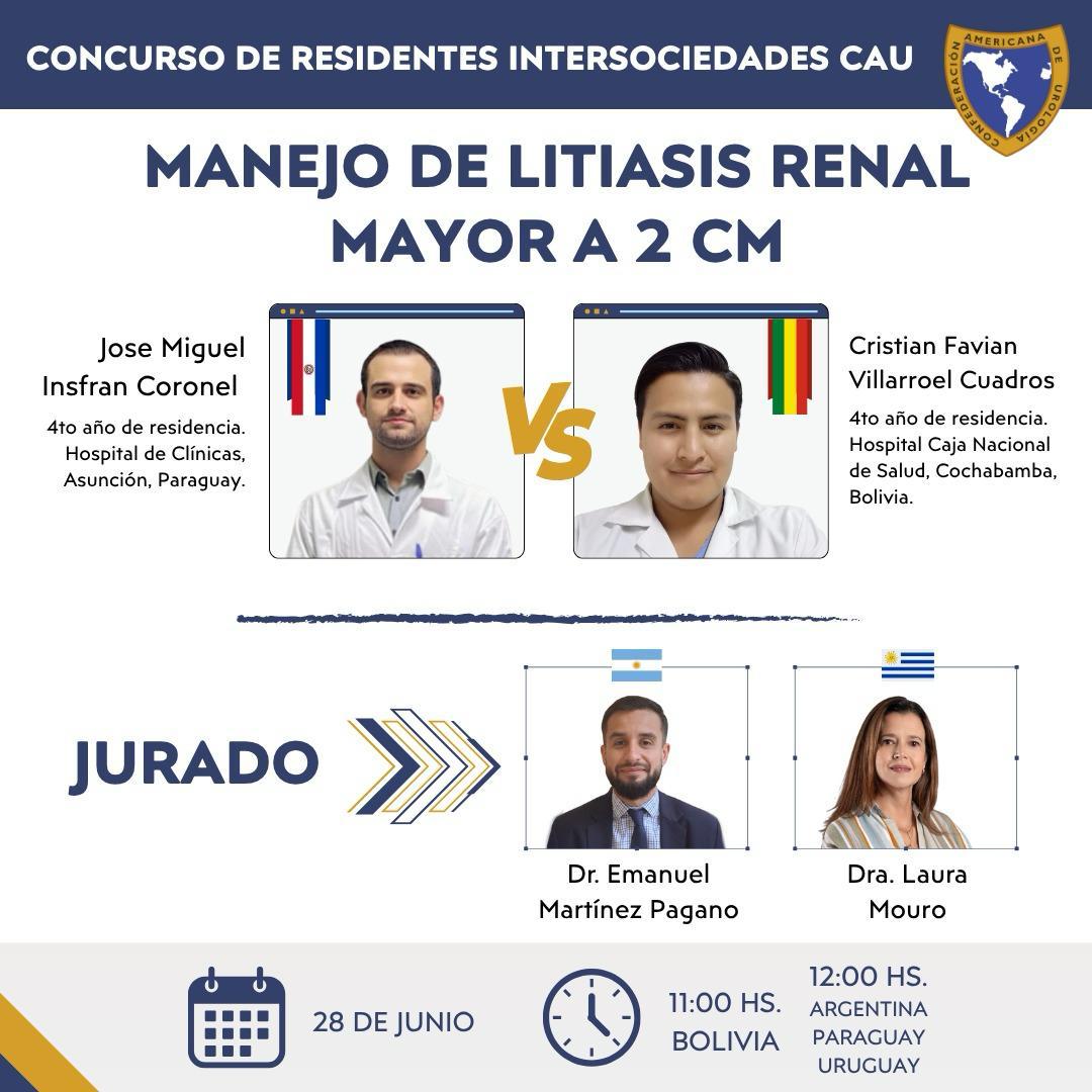 CAU_URO's tweet photo. Los invitamos al Concurso de Residentes Intersociedades CAU con el tema: "Manejo de Litiasis Renal mayor a 2cn"
Fecha sábado 28 de junio 2025
Hora: 11:00 am (GTM-4)   
Regístrate: https://t.co/tGHwDMGmYg https://t.co/JP2z5v6JvF