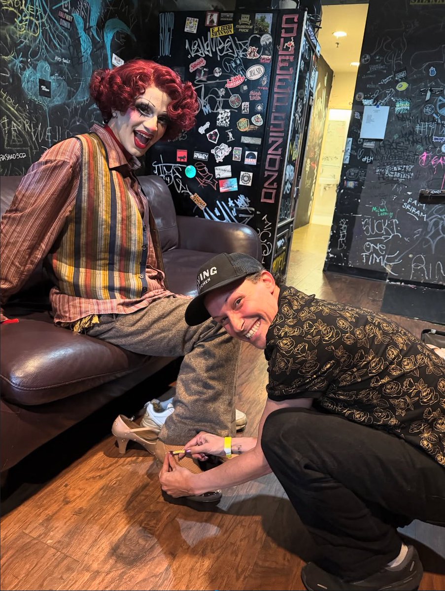 TootCrave's tweet photo. Their pronouns are icon and legend! Suzie Toot, and her “assistant” Nicole Paige Brooks, pose together before the debut performance of Suzie’s one woman show. https://t.co/ENPMXygKGv