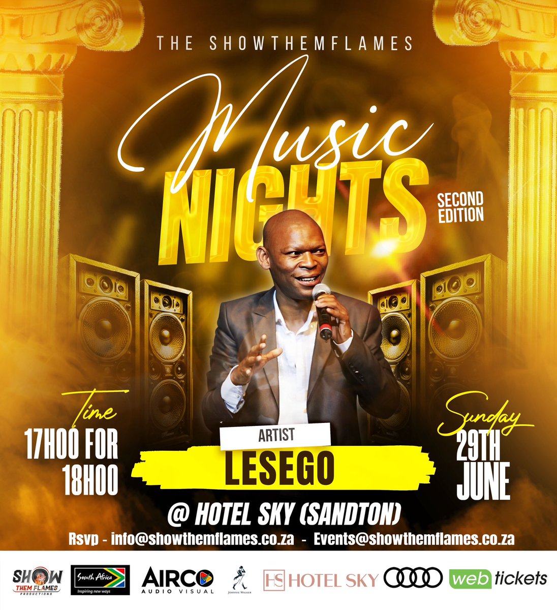 🔥🇿🇦📣☎️☀️ Showthemflames Africa unveils the Multiaward winner &amp; legendary Alister #Lesego (Africa Viva Tau) for the #Showthemflamesmusicnights at Hotel Sky on the 29th of June 2025.

#MusicNights Made possible by #Showthemflames #BrandSouthAfrica #AircoAudioVisual at <a href="/HotelSkySA/">Hotel Sky</a>