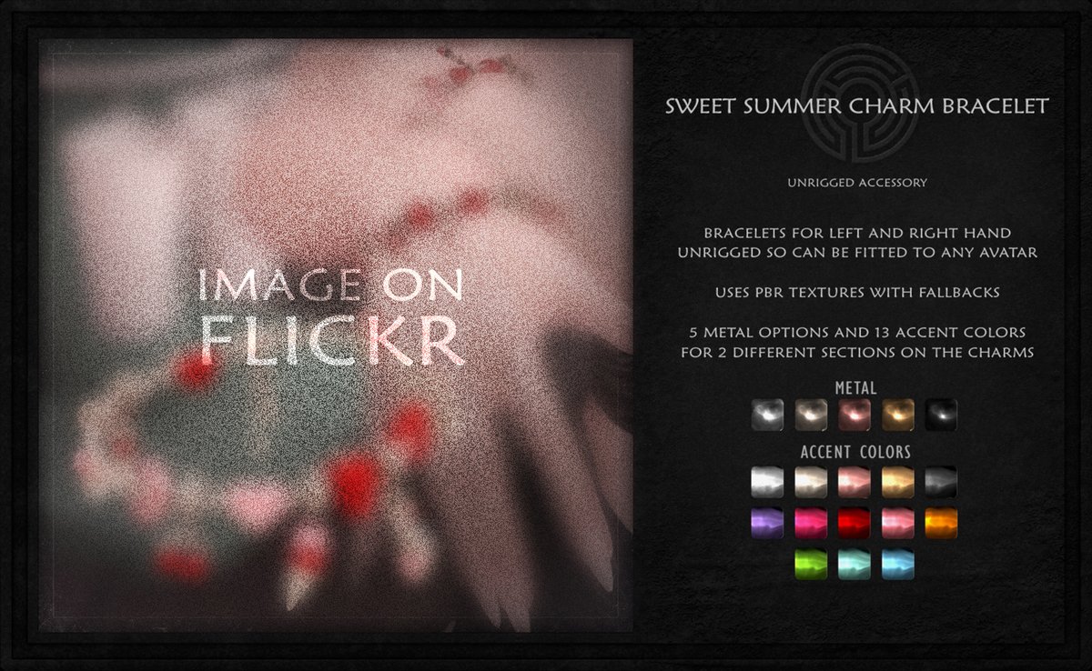SLStatic's tweet photo. Sweet sweet memories... The charms on this bracelet bring back memories of all the tasty things and fun times summer brings~ New shiny trinkets @ The Warehouse Sale! #secondlife

Flickr: https://t.co/wShMUDOBtt
Taxi: https://t.co/VvK3fZU0L0 https://t.co/WmcJSiCkST