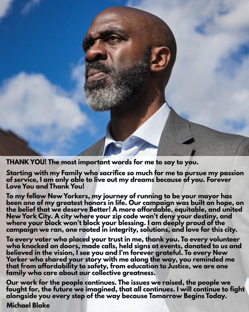 blake4nycmayor's tweet image. My journey of running to be your mayor has been one of my greatest honors in life. I will continue to fight alongside you every step of the way because Tomorrow Begins Today. #BelieveInNYC
Photo credit: © Salimah Ali @salimah1