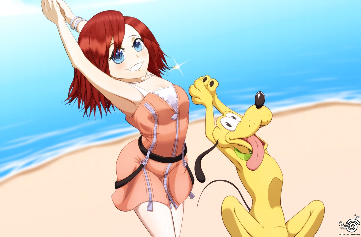 Kairi and Pluto doing some wiggling dance on Destiny Islands! #KingdomHearts #Pluto #Kairi #ArtistOnTwitter #MyArt #MyArtwork