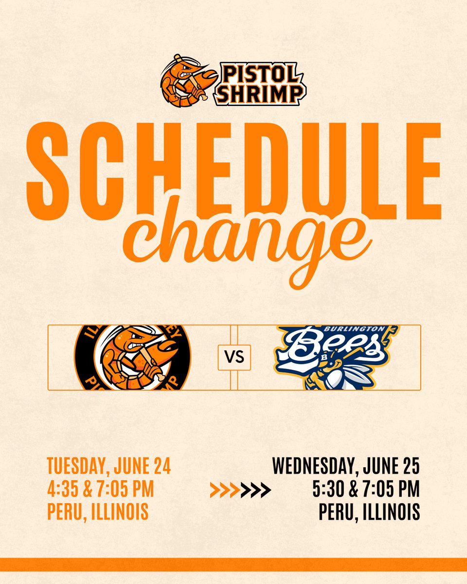 Tonight's doubleheader with the Burlington Bees has been postponed due to weather. 🌧️

Game one will be resumed as a part of a doubleheader tomorrow at Schweickert Stadium at 5:30 PM.

Game two will be made up as a part of a doubleheader on Sunday, July 13th. #FearTheClaw