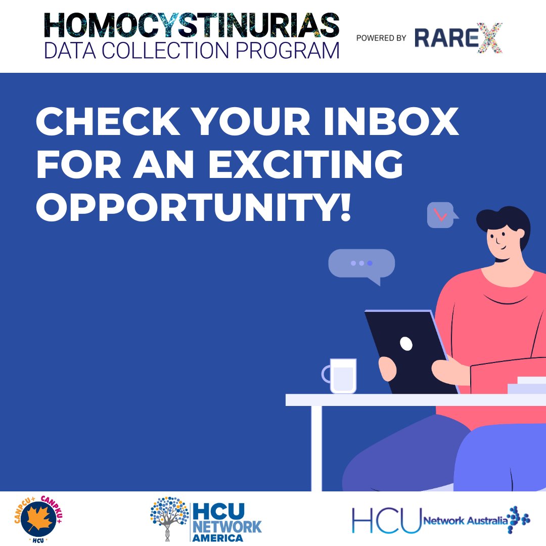 👋💙 Hey, Rare-X HCU DCP (Data Collection Program) Users! 💙👋

Check your inbox for an exciting opportunity from Rare-X 💻📩

<a href="/RARE_X_/">RARE-X</a> 

#Homocystinuria #NaturalHistoryStudy #RareDiseaseResearch #HopeIsData #HCUAwareness #PatientPoweredResearch