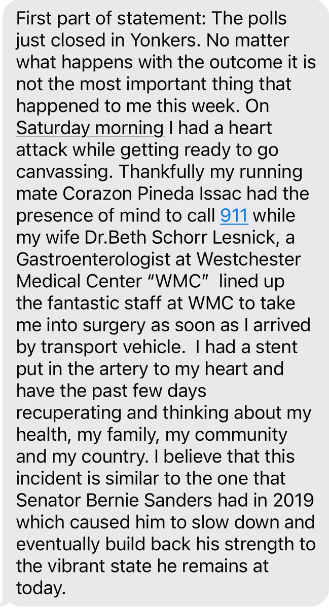 BREAKING : We are sending prayers for a speedy recovery for former Yonkers City Council President Chuck Lesnick, who is running for his old job. He suffered a heart attack and is currently recovering in the hospital <a href="/News12WC/">News12WC</a>